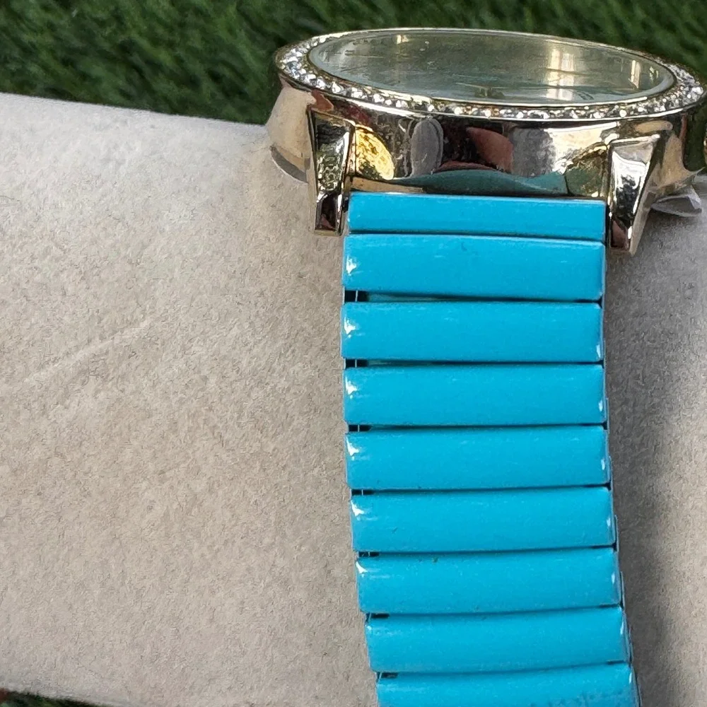 New Gossip Gold Rhinestone Bezel Silver‎ Dial Turquoise Band Women's Watch